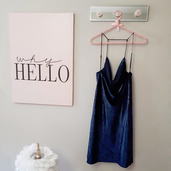 NWT Halston navy blue metallic velvet mini holiday dress - Picture 6 of 16